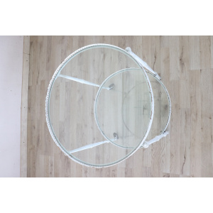 White Lacquered Brass and Two Glass Tops Round Drinks Trolley, 1980s