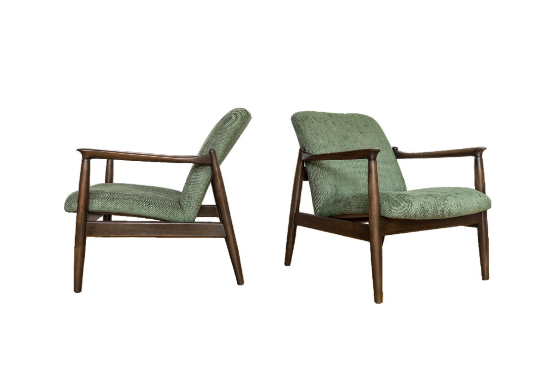 Pair Of Green Gfm 64 Armchairs By Edmund Homa, Poland, 1960s
