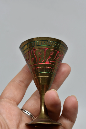 Brass Shot Glasses and tray set, Decorative metal goblets with platter