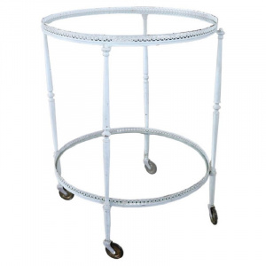 White Lacquered Brass and Two Glass Tops Round Drinks Trolley, 1980s
