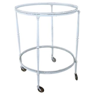 White Lacquered Brass and Two Glass Tops Round Drinks Trolley, 1980s