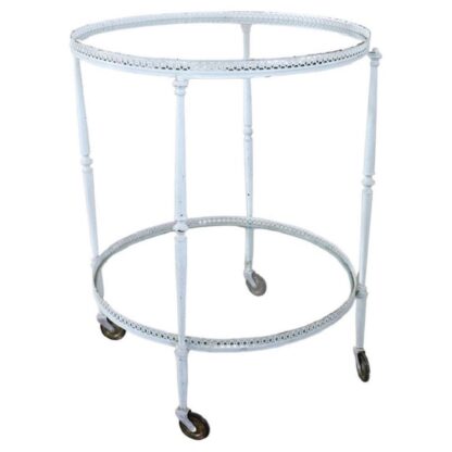 White Lacquered Brass and Two Glass Tops Round Drinks Trolley, 1980s