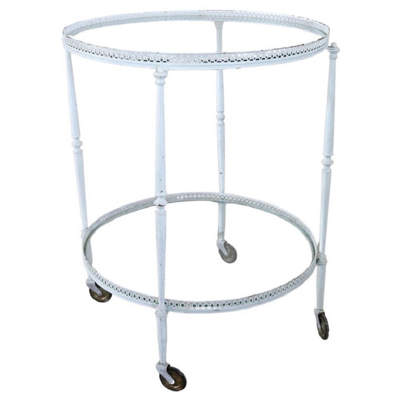 White Lacquered Brass and Two Glass Tops Round Drinks Trolley, 1980s