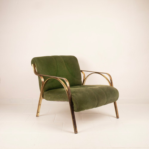 60s armchair in green suede Vittorio Gregotti