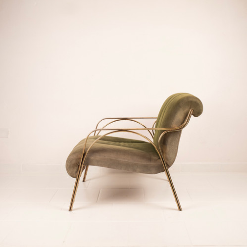 60s armchair in green suede Vittorio Gregotti