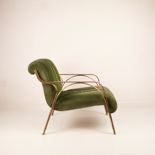 60s armchair in green suede Vittorio Gregotti