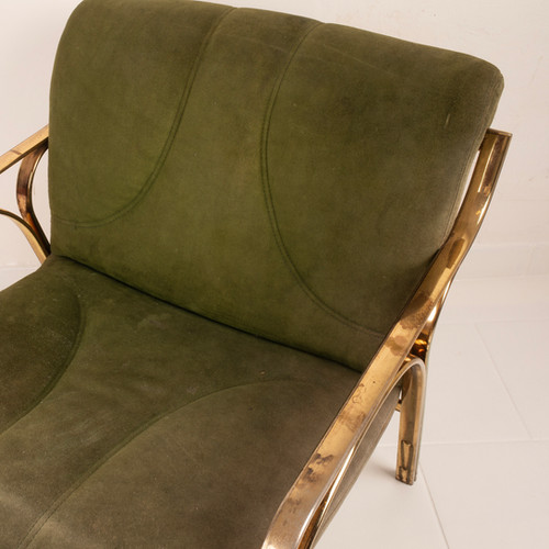 60s armchair in green suede Vittorio Gregotti