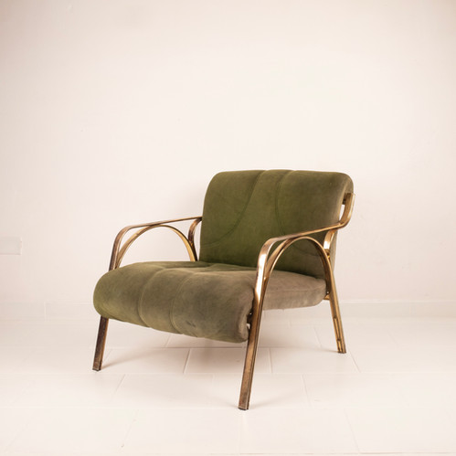 60s armchair in green suede Vittorio Gregotti