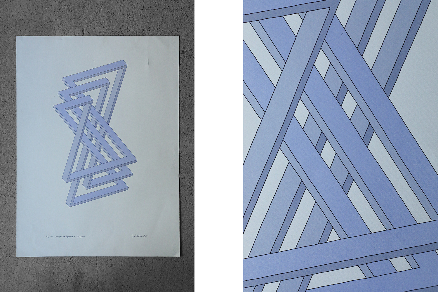 Oscar Reutersvärd, Impossible Figures, Perspective Japonaise No 331, Color Lithograph on Fabriano Paper