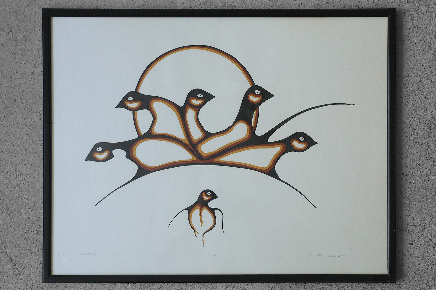 Saul Mamakeesick, Protection, Acrylic on Art Paper, 1980, Framed