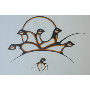 Saul Mamakeesick, Protection, Acrylic on Art Paper, 1980, Framed