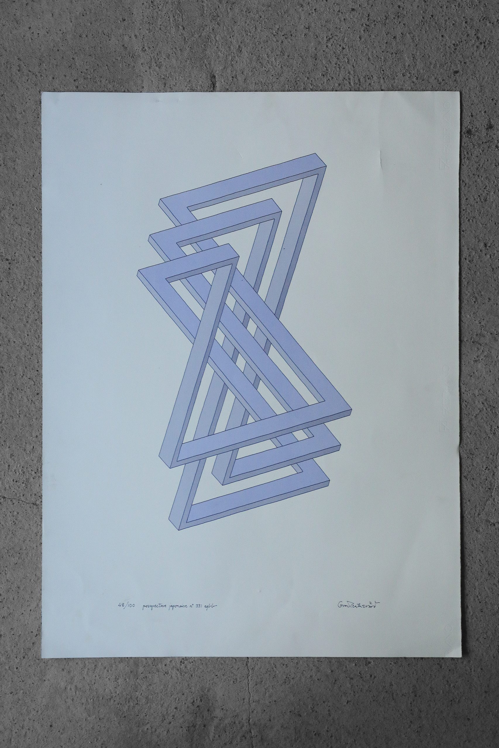 Oscar Reutersvärd, Impossible Figures, Perspective Japonaise No 331, Color Lithograph on Fabriano Paper