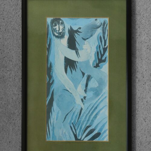 Vintage Color Lithograph in the Trend of Primitivism, Naive Art