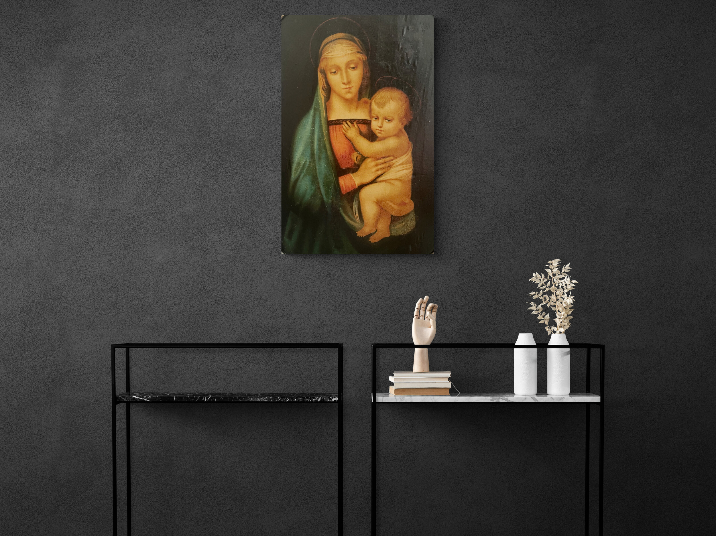 Oval raphael madonna and child oil painting