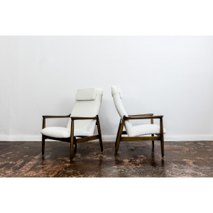 Pair Of White "Gfm 64" High Back Armchairs By Edmund Homa, 1960s