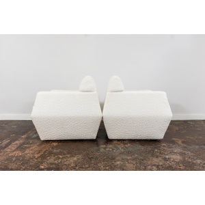 Pair Of White Boucle Armchairs, 1970's