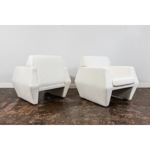 Pair Of White Boucle Armchairs, 1970's