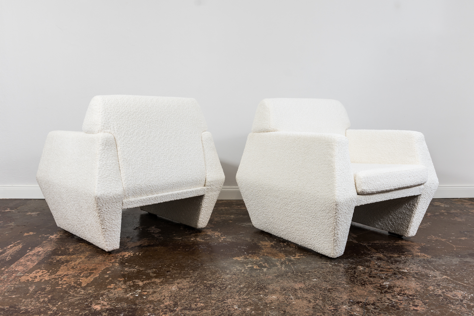 Pair Of White Boucle Armchairs, 1970's