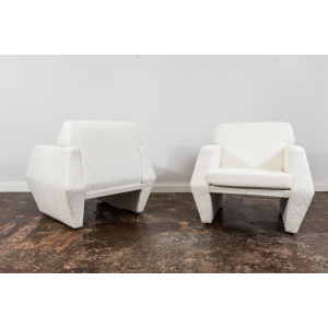 Pair Of White Boucle Armchairs, 1970's