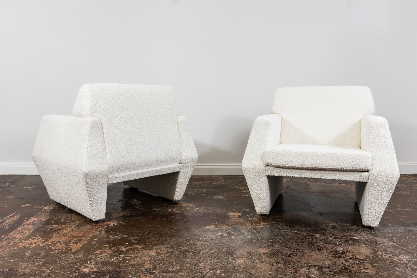 Pair Of White Boucle Armchairs, 1970's