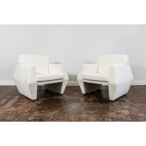 Pair Of White Boucle Armchairs, 1970's