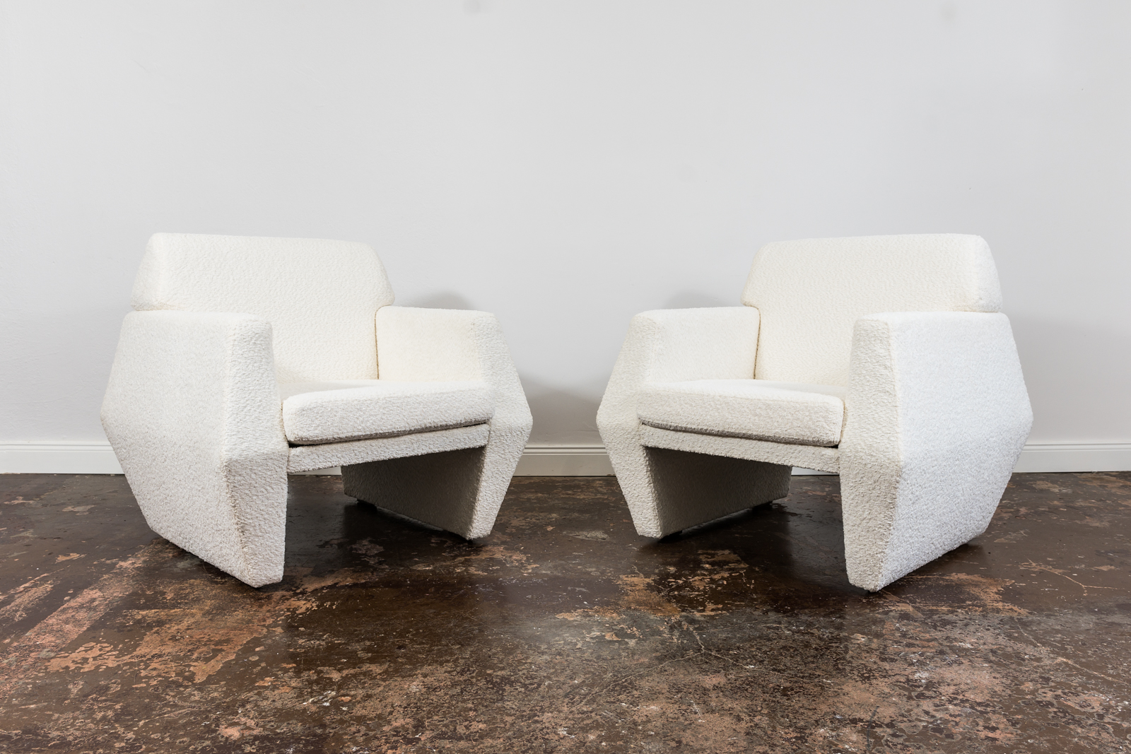 Pair Of White Boucle Armchairs, 1970's