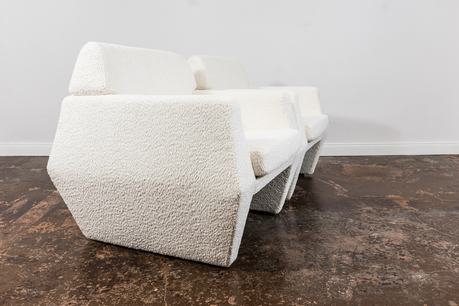 Pair Of White Boucle Armchairs, 1970's