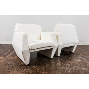Pair Of White Boucle Armchairs, 1970's