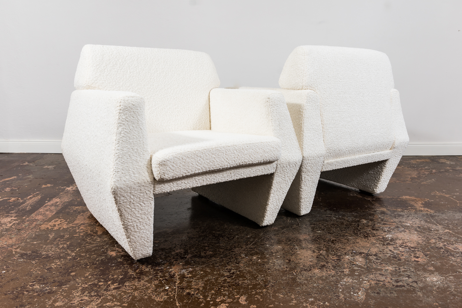 Pair Of White Boucle Armchairs, 1970's