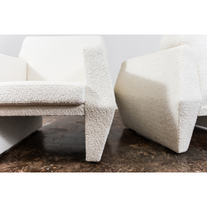 Pair Of White Boucle Armchairs, 1970's