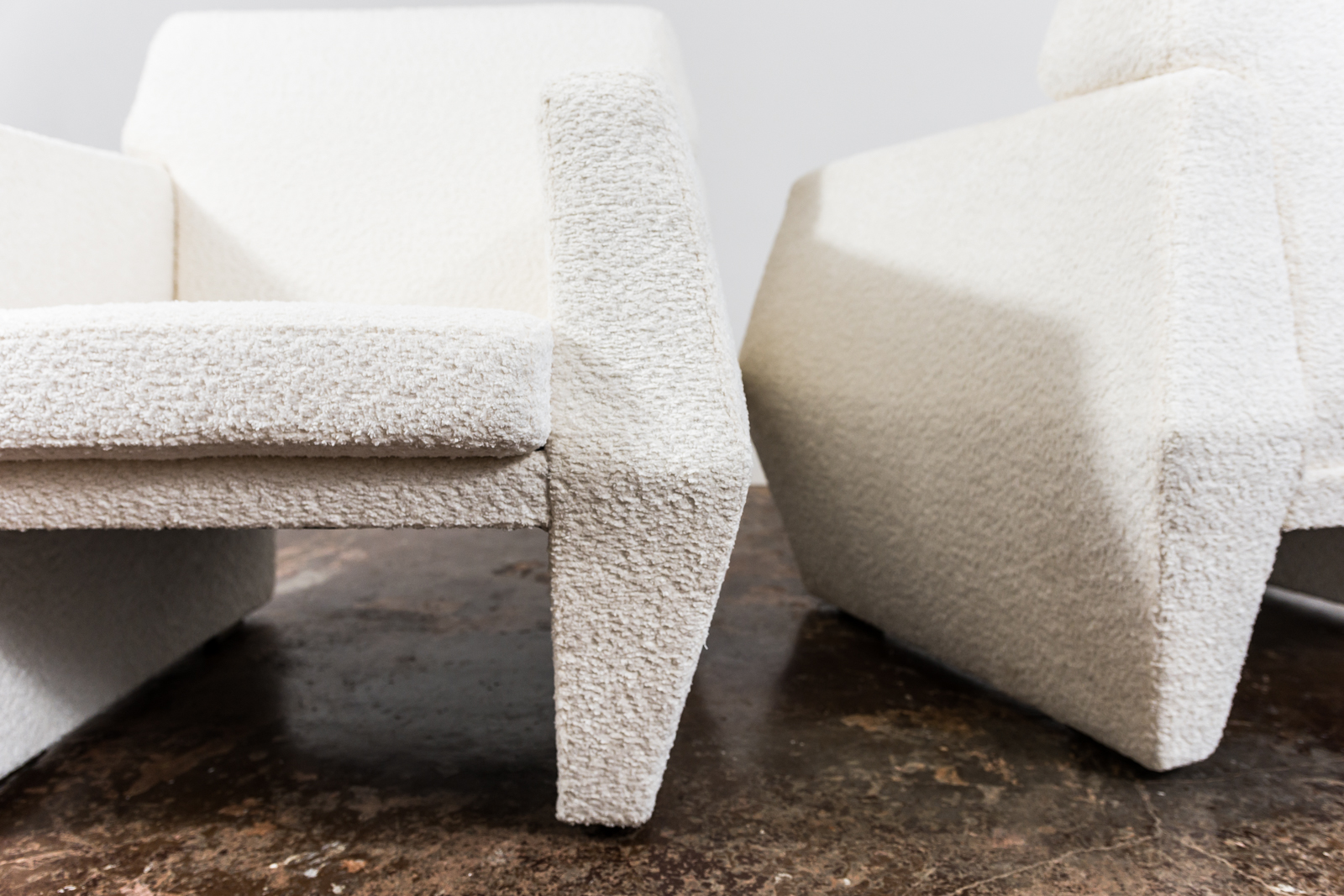 Pair Of White Boucle Armchairs, 1970's