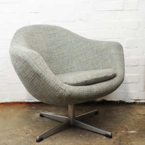 Vintage Swivel Newly Upholstered Blue/Grey Egg Chair, 1970s