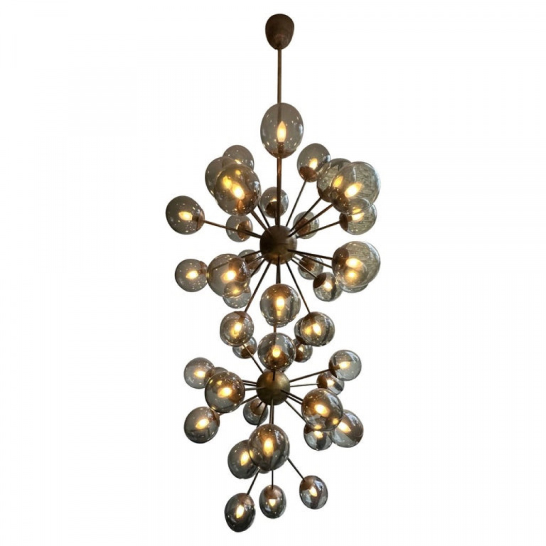 Futuristic Large Italian Glass & Brass Chandelier, 1980s