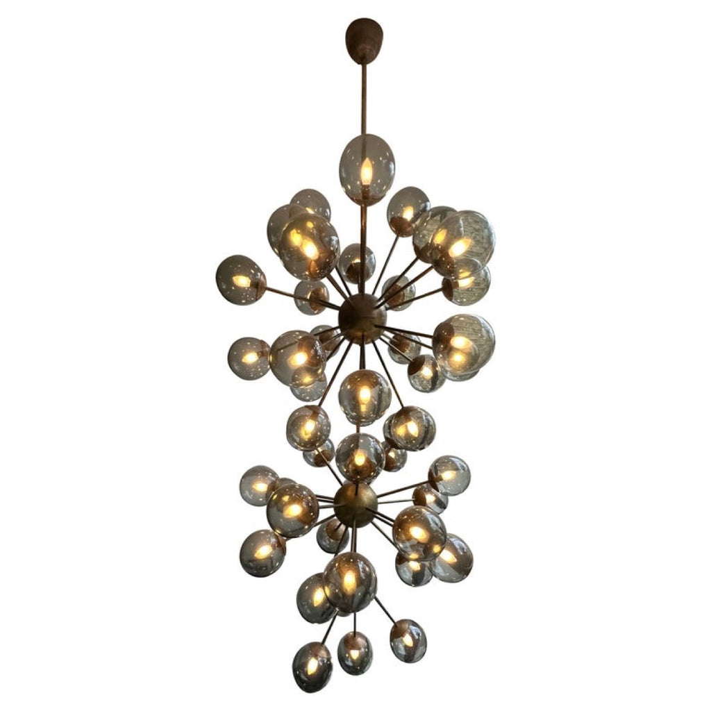 Futuristic Large Italian Glass & Brass Chandelier, 1980s
