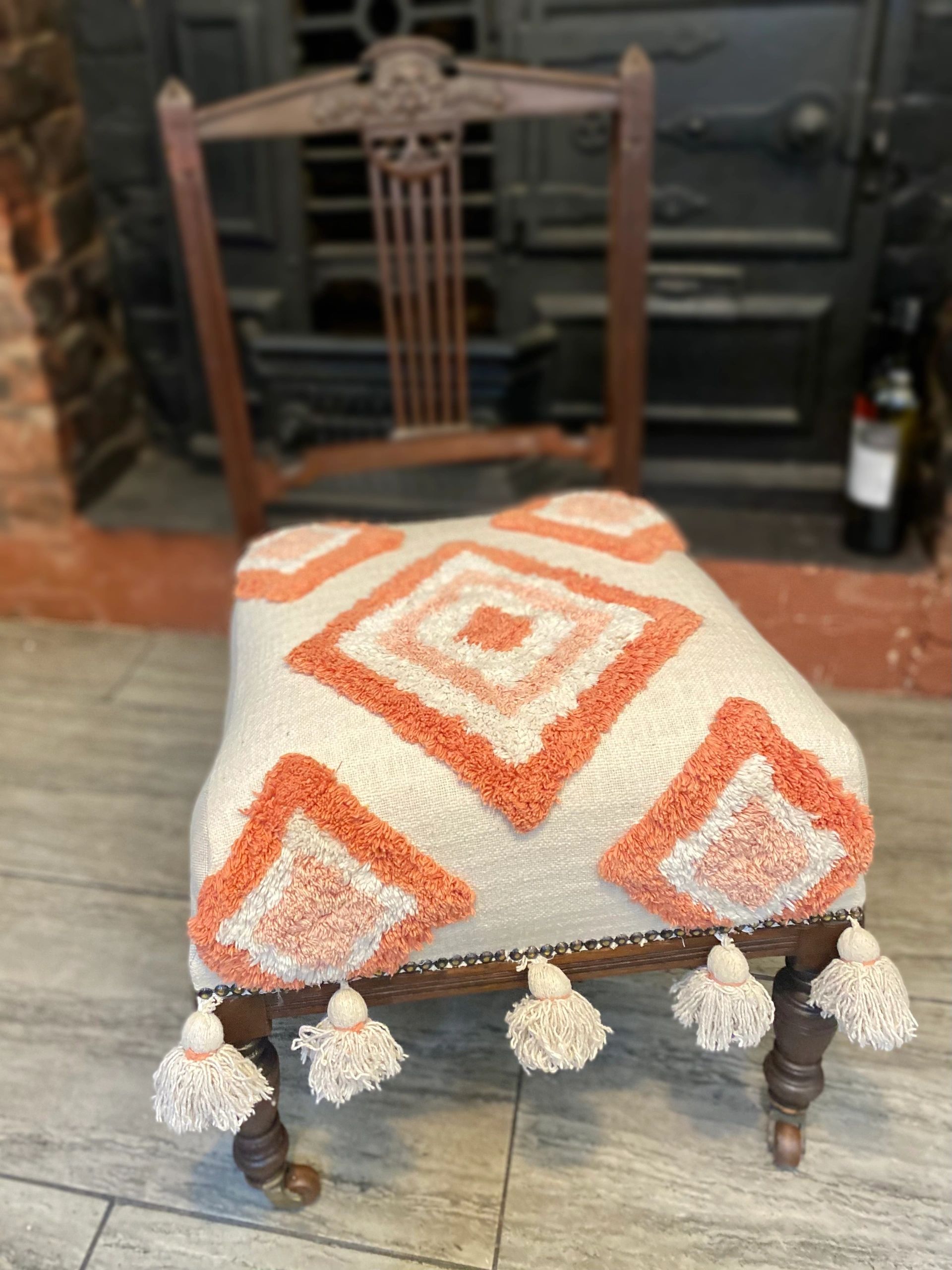 Antique Victorian Nursing chair in Geometric hand tufted upholstery