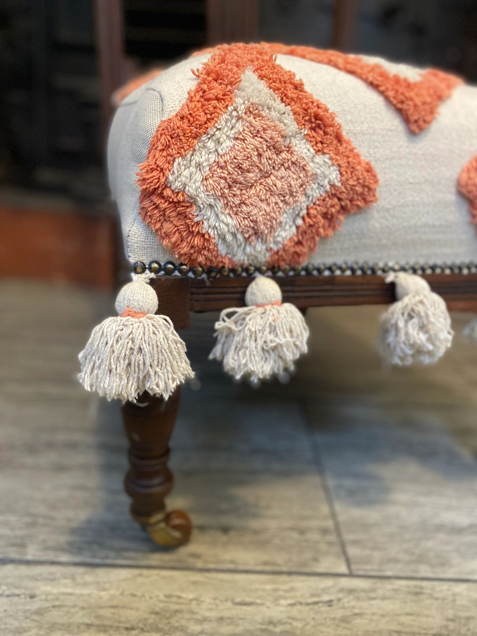 Antique Victorian Nursing chair in Geometric hand tufted upholstery