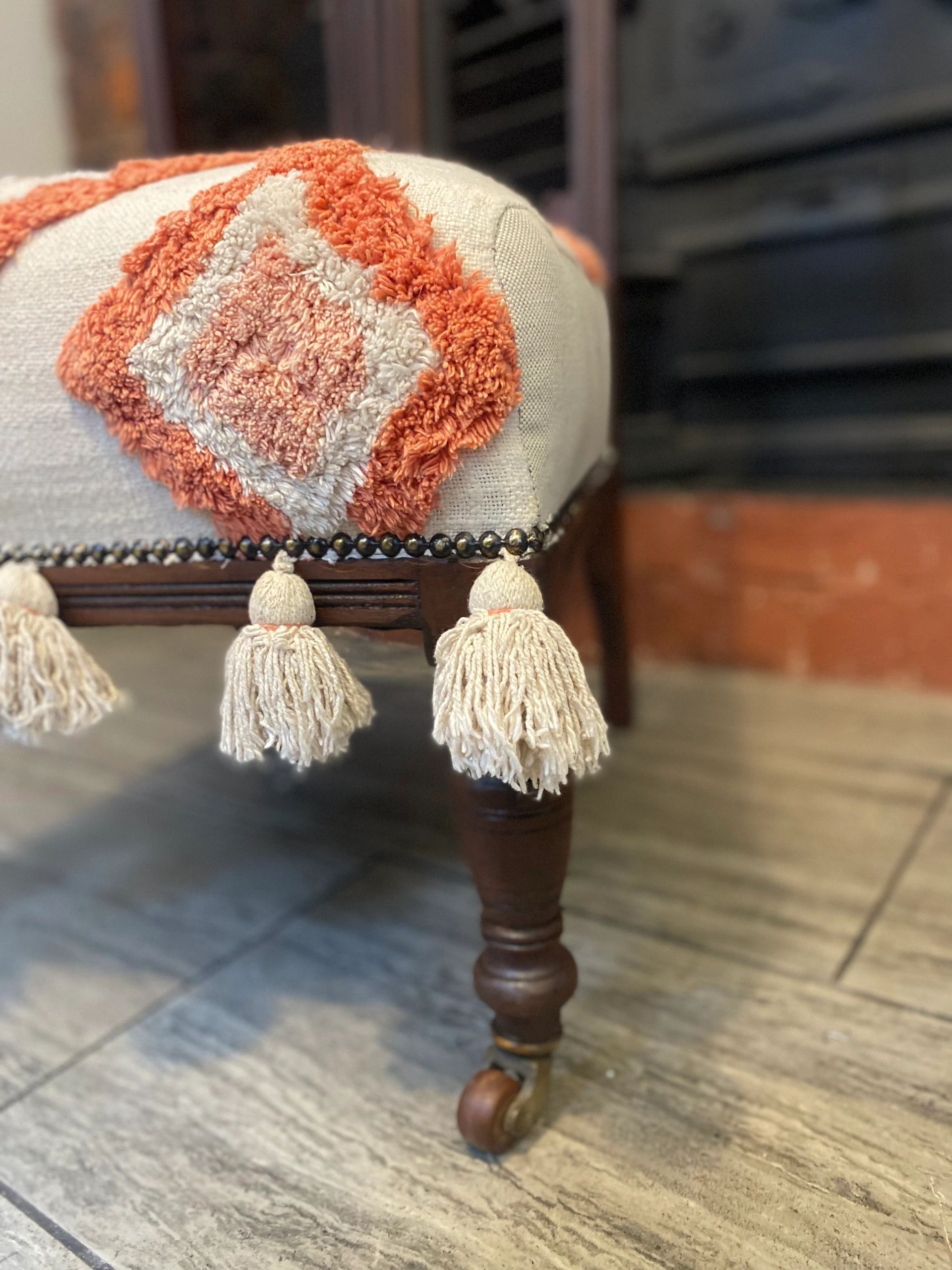 Antique Victorian Nursing chair in Geometric hand tufted upholstery