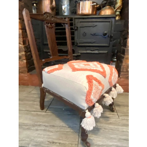 Antique Victorian Nursing chair in Geometric hand tufted upholstery