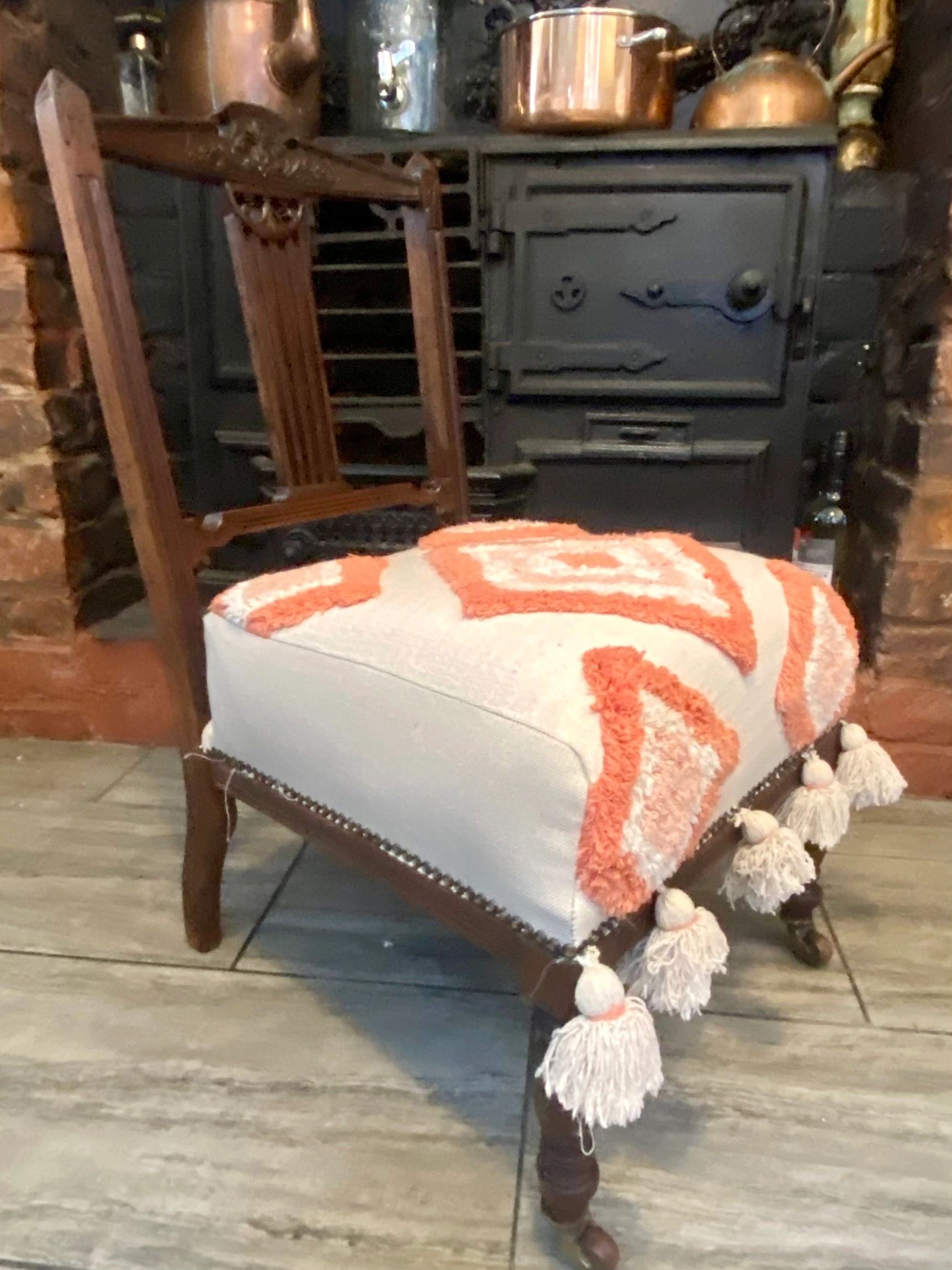 Antique Victorian Nursing chair in Geometric hand tufted upholstery