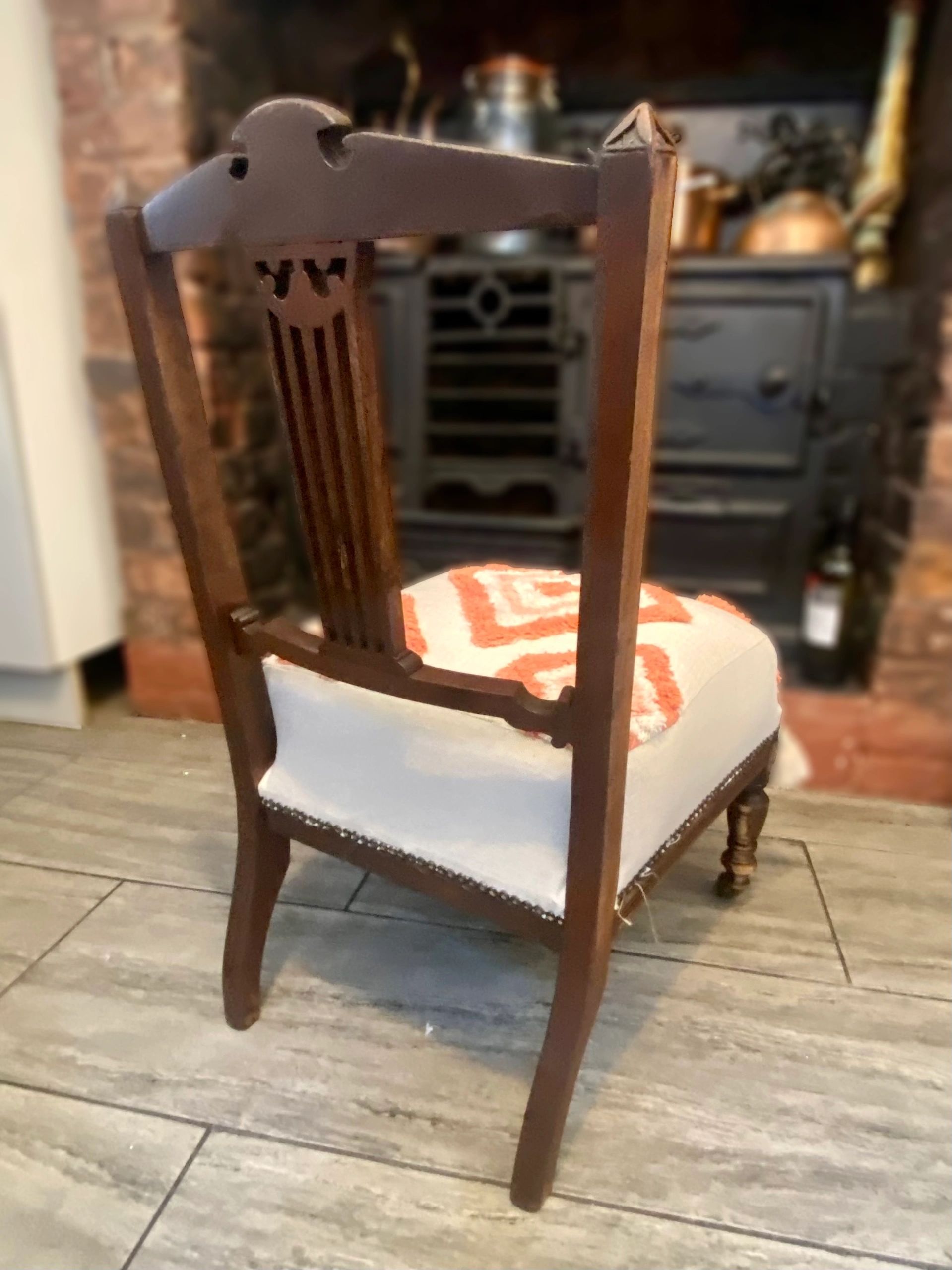 Antique Victorian Nursing chair in Geometric hand tufted upholstery