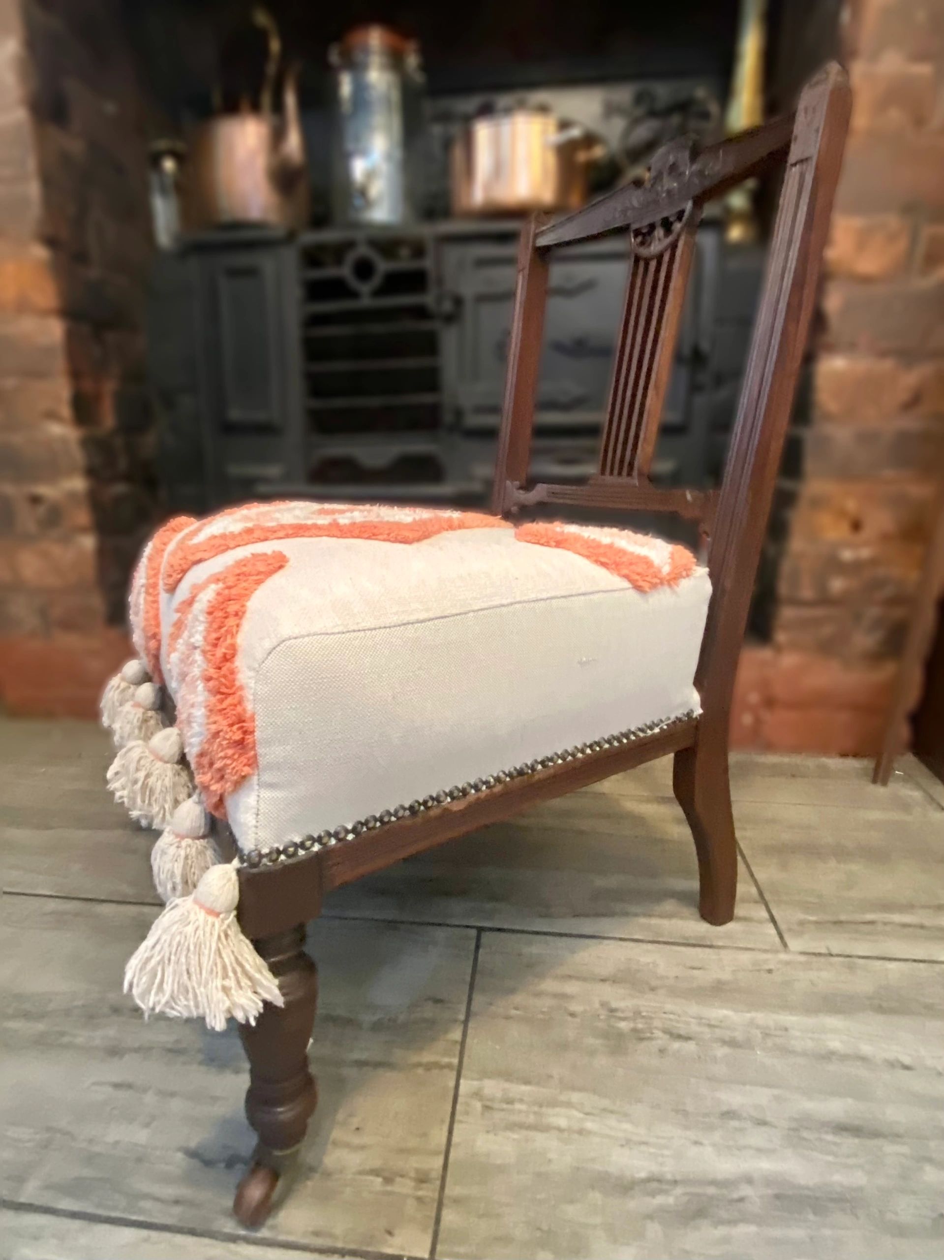 Antique Victorian Nursing chair in Geometric hand tufted upholstery