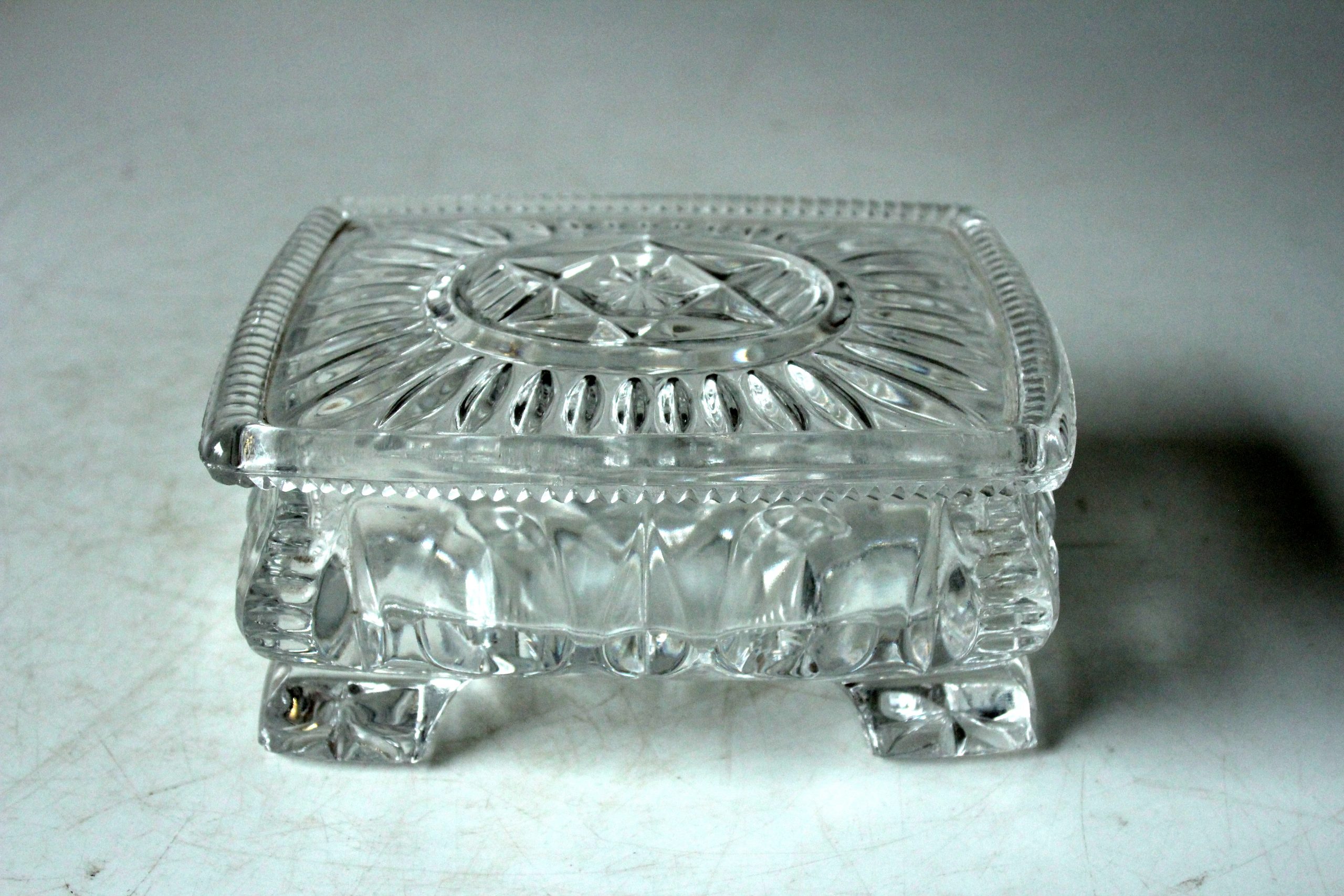 Art Deco cut crystal glass cigarette box with lid, jewelry box, comes direct from the 1930s