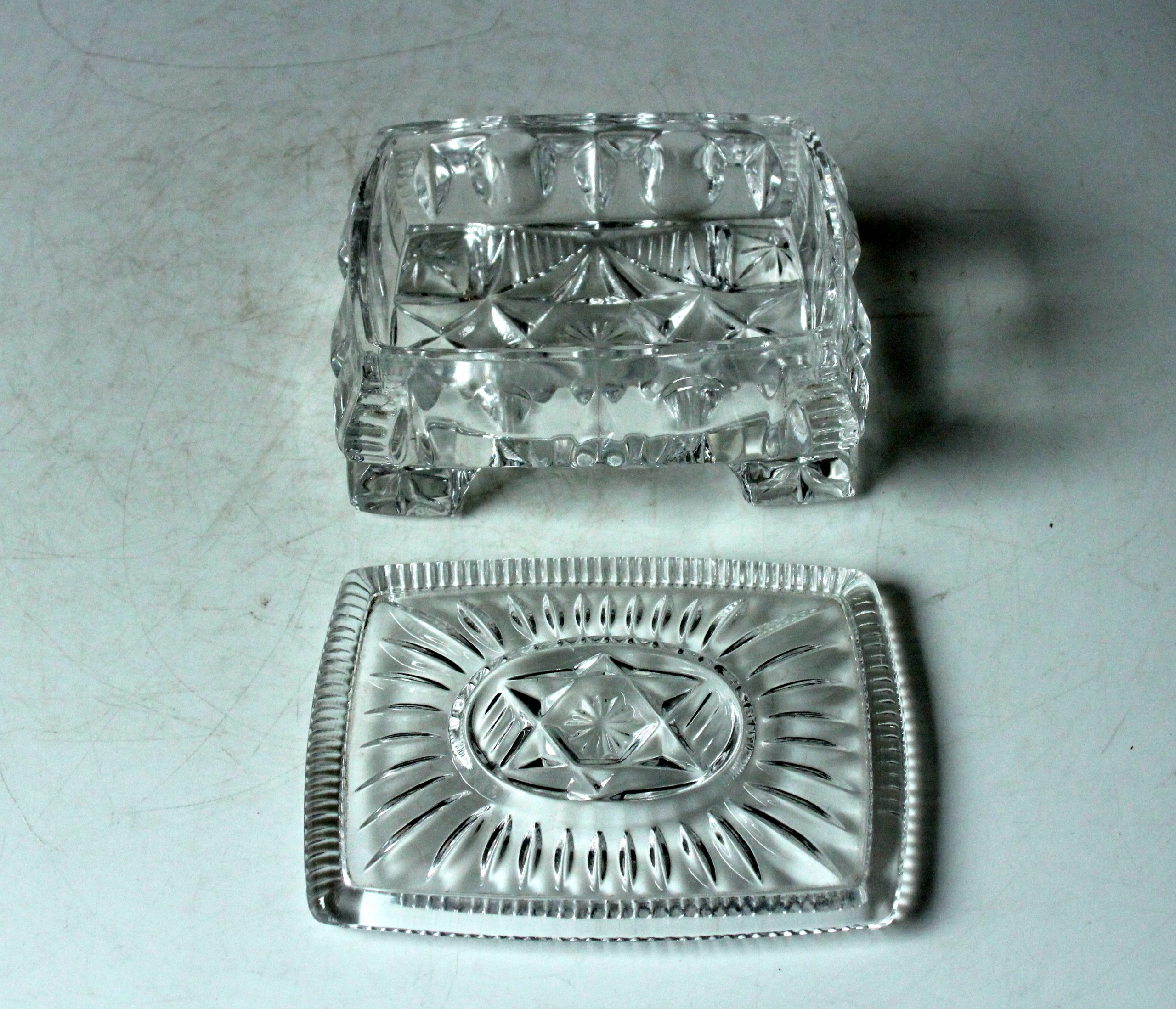 Art Deco cut crystal glass cigarette box with lid, jewelry box, comes direct from the 1930s