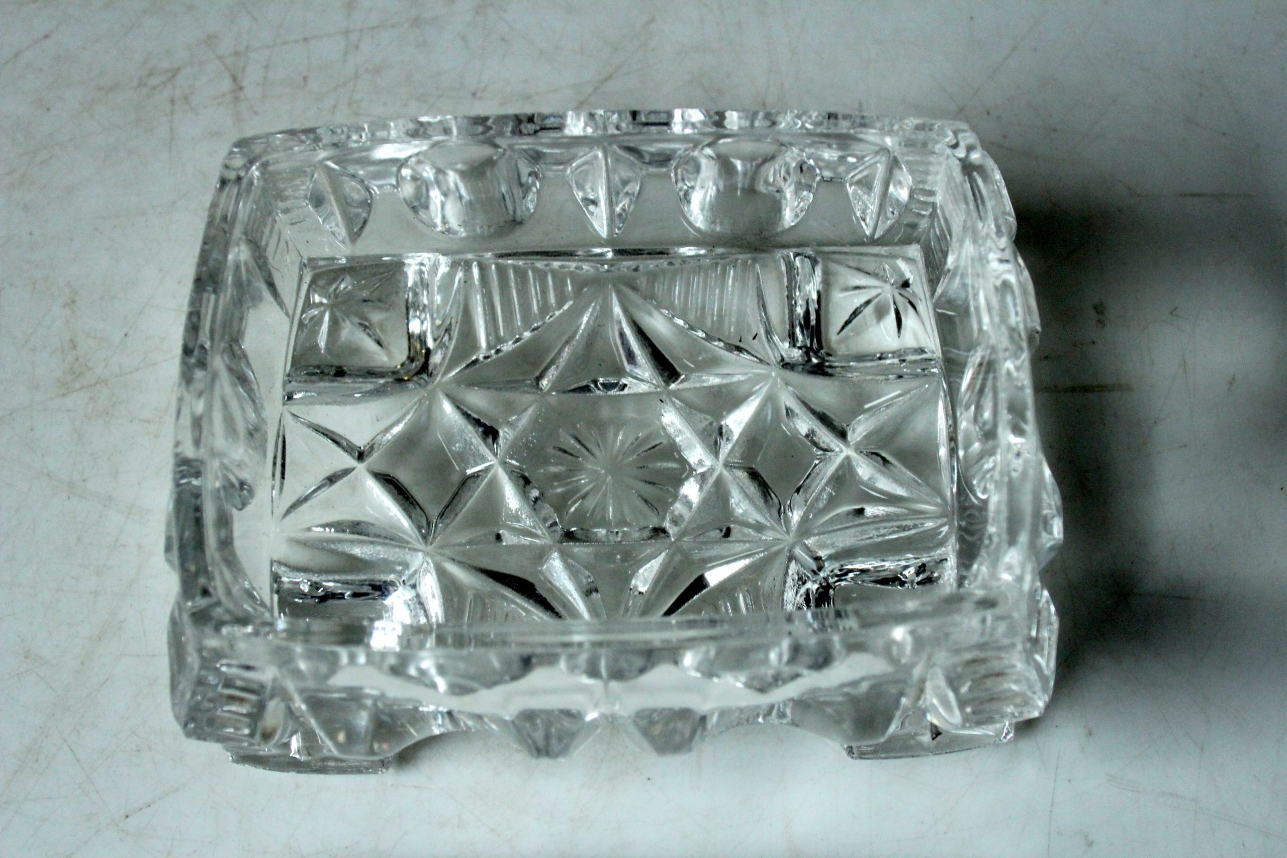Art Deco cut crystal glass cigarette box with lid, jewelry box, comes direct from the 1930s