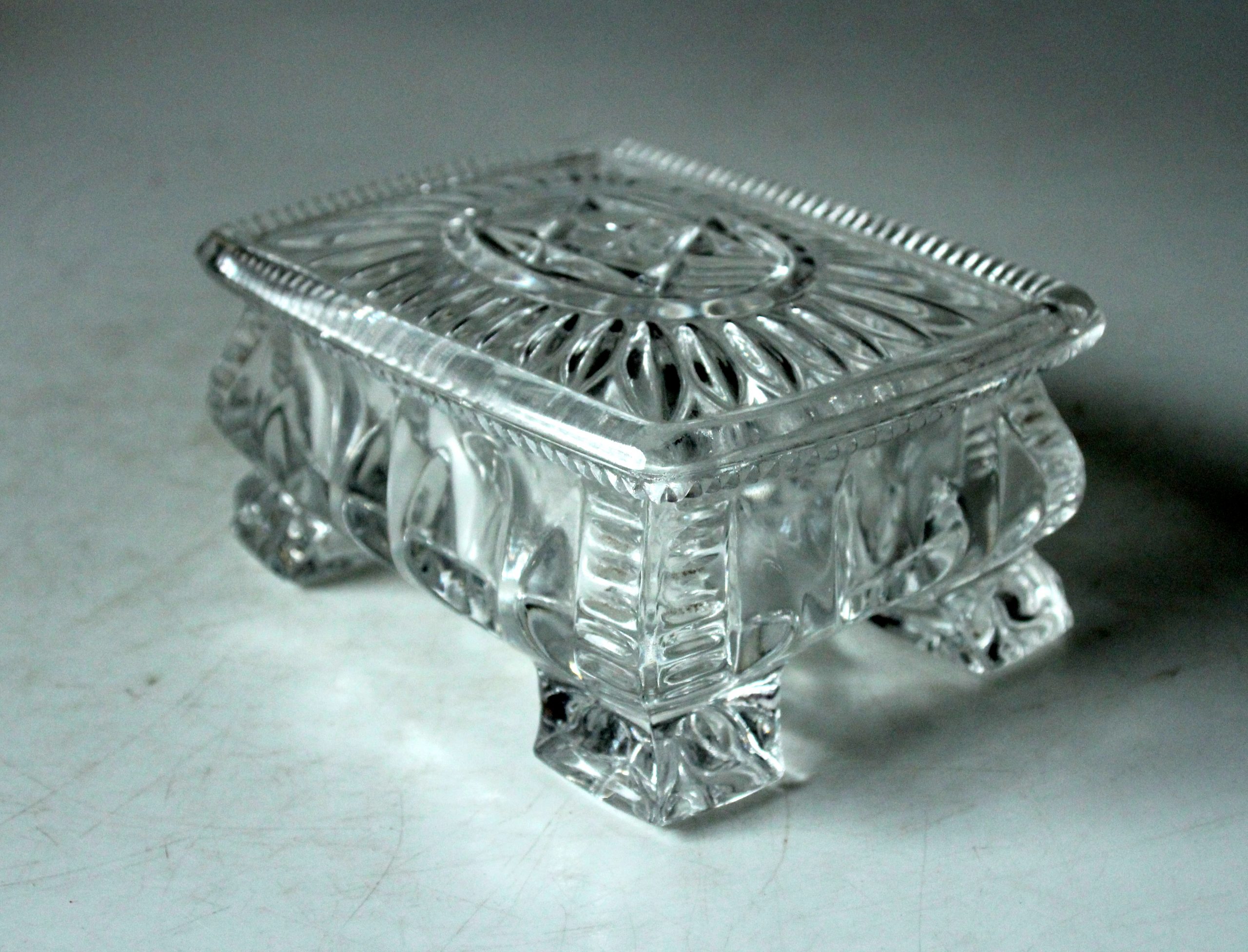 Art Deco cut crystal glass cigarette box with lid, jewelry box, comes direct from the 1930s