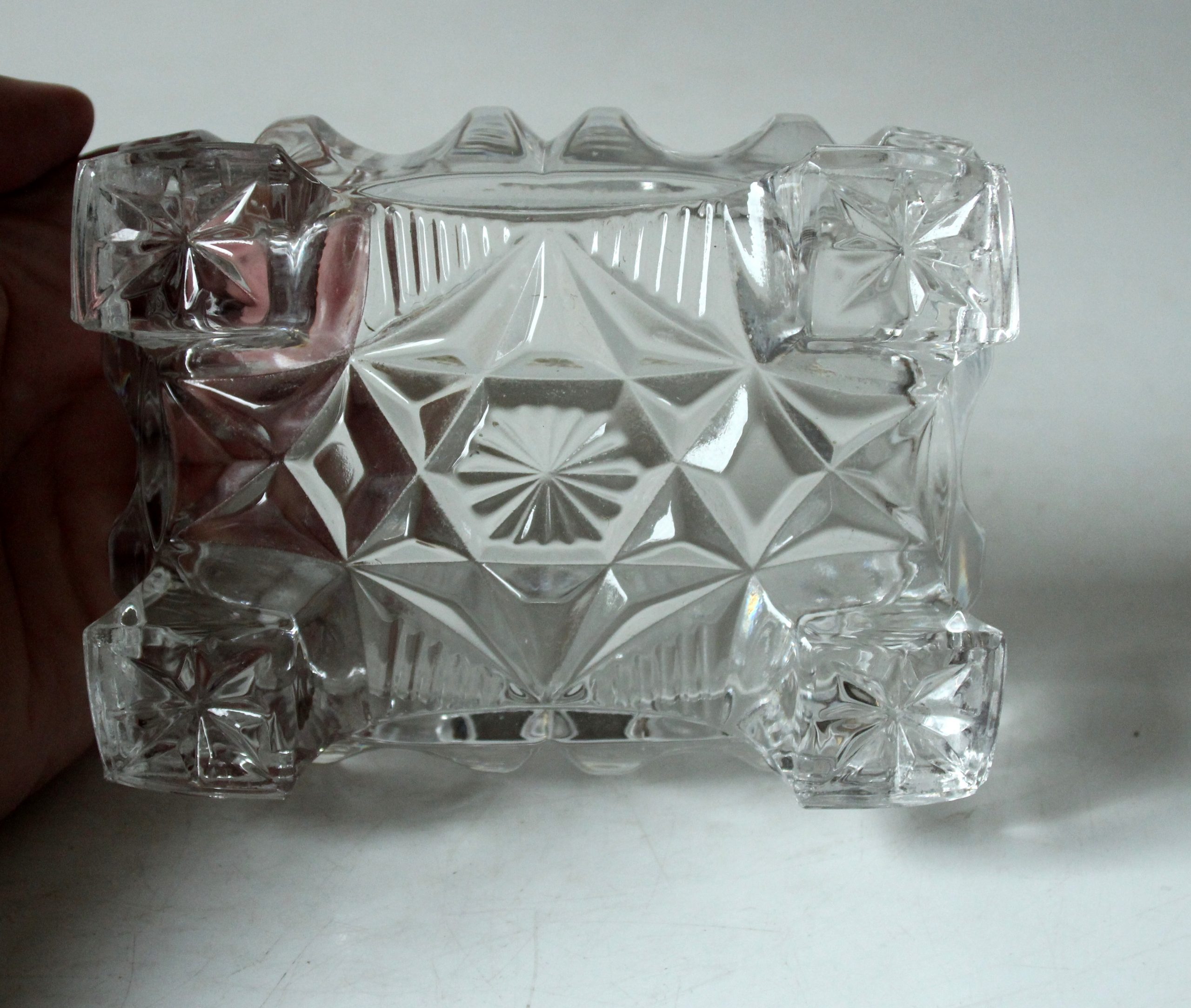 Art Deco cut crystal glass cigarette box with lid, jewelry box, comes direct from the 1930s
