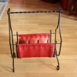 1970s Vintage - beautifull magazine rack made of wrought iron and leather