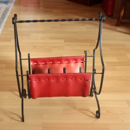 1970s Vintage - beautifull magazine rack made of wrought iron and leather