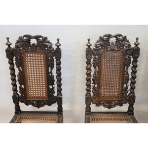 Late 19th Century Carved Walnut Chairs with Vienna Straw, Set of 4