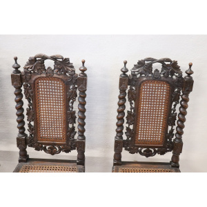 Late 19th Century Carved Walnut Chairs with Vienna Straw, Set of 4